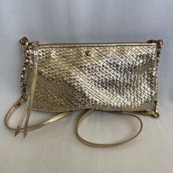 Elliott Lucca Handbags - Elliott Lucca Gold Woven Clutch Crossbody Bag